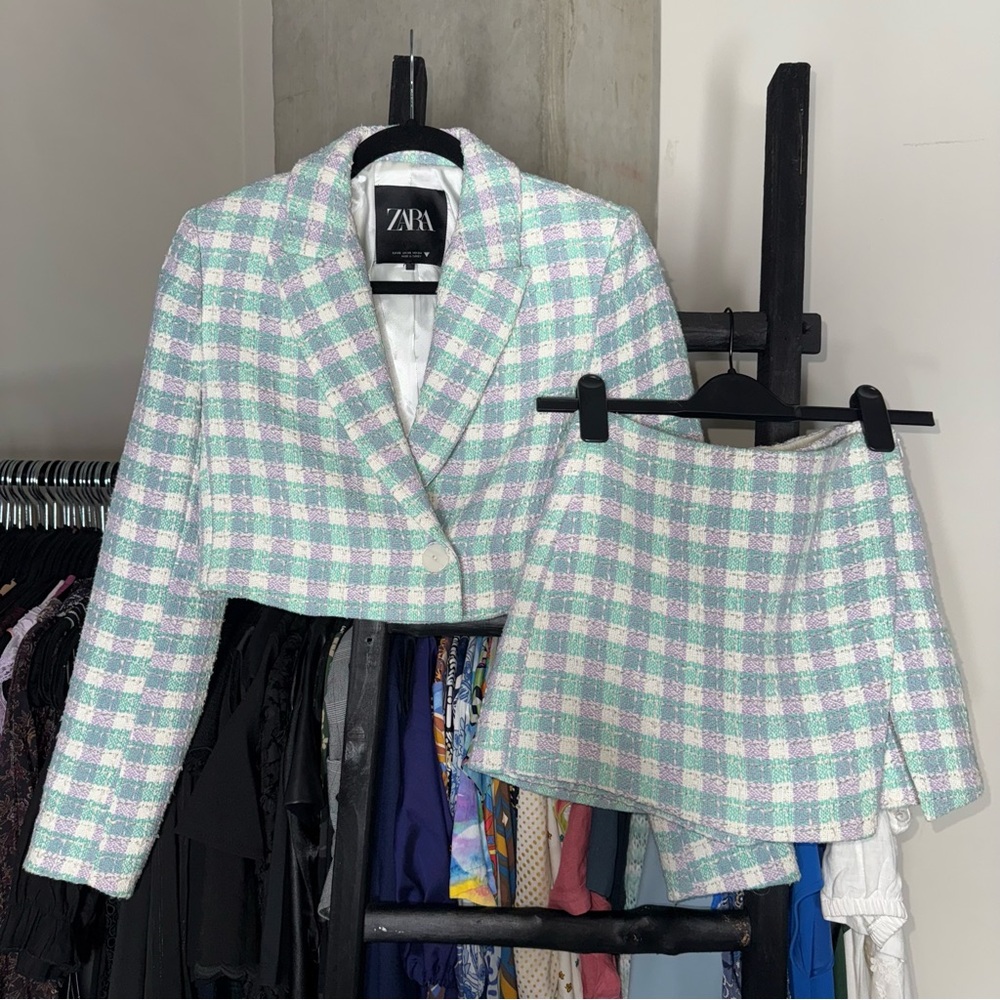 Zara Pastel Plaid Cropped Blazer and Skort Set - Picture 4 of 17